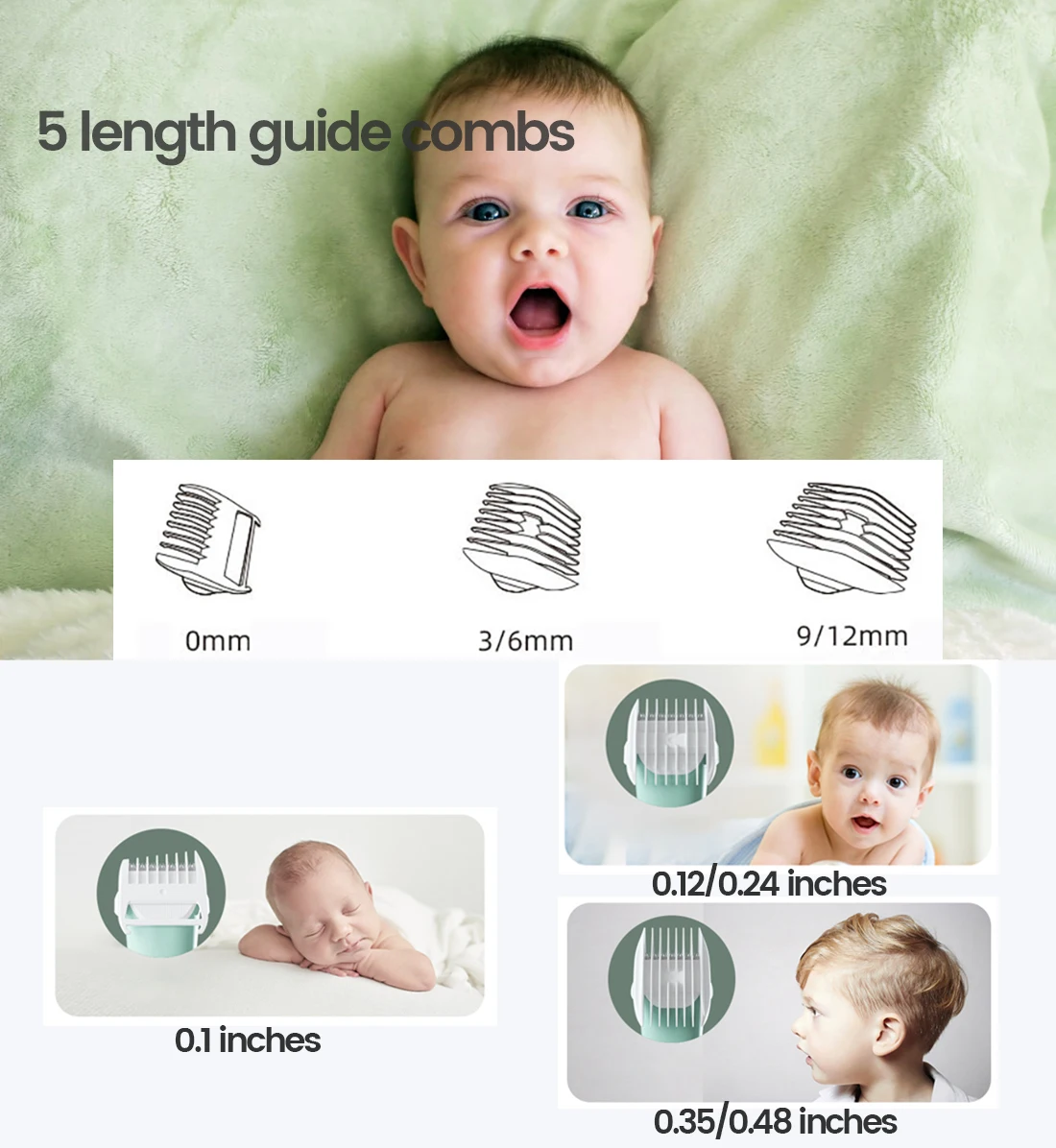 Hair Clipper Hair Trimmer Quiet Baby Hair Clipper Electric Rechargeable Kids Hair Trimmer for Children Grooming Haircut Machine Ceramic Blade Waterproof