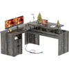 L Shaped Computer Desk with Drawer Lift Top Office Desk with Power Outlets and USB Charging Ports Large Corner Desk Writing 1