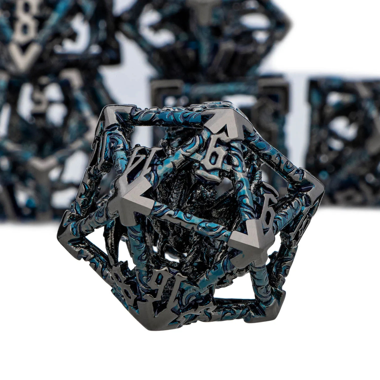 DND Metal Hollow Dragon Dice Set D20 D6 Polyhedral RPG Table Role Playing Game