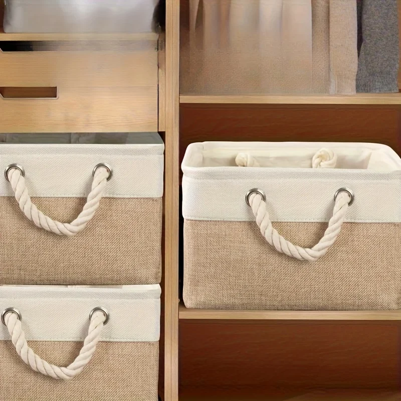 1pc linen storage basket with handle,multifunctional storage basket suitable for storing clothes,toys,books,perfect for home ﻿