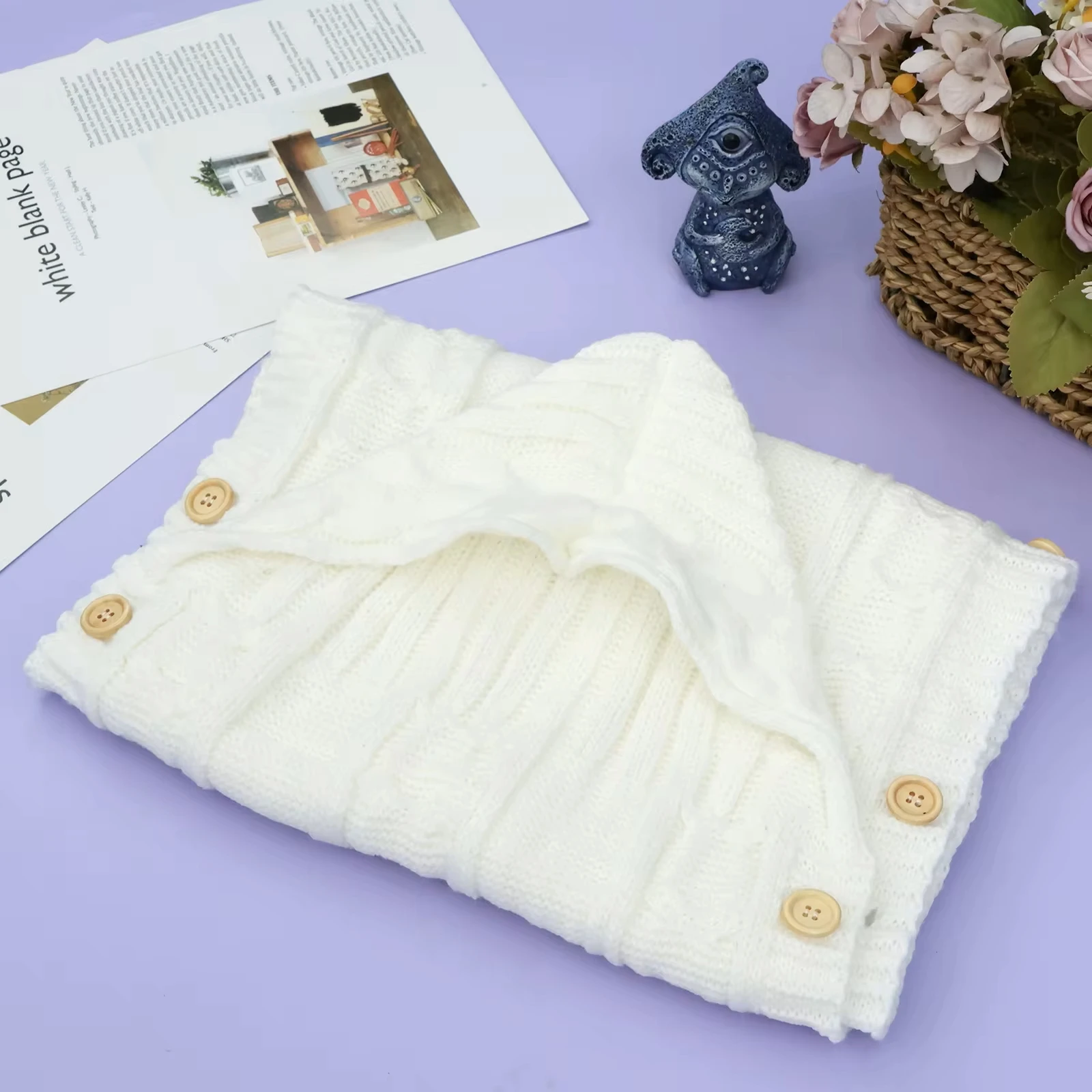 Newborn Baby Blanket Cotton Blend Infant Wrap Blanket Newborn Hooded Towel Blanket Knit Baby Resting Bag Soft Thick Knit Wrap 3
