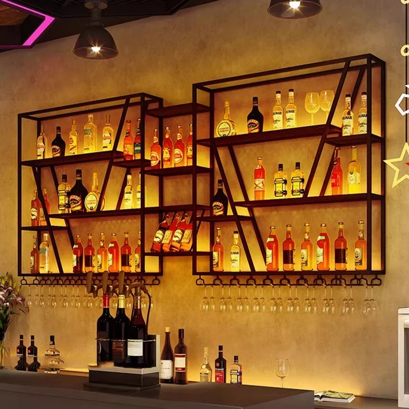 Modern Metal Shelf Bar Cabinet Display Liquor Bottle Wine Cabinets Hanging Whisky Storage Armario Para Vinos Liquor Furniture