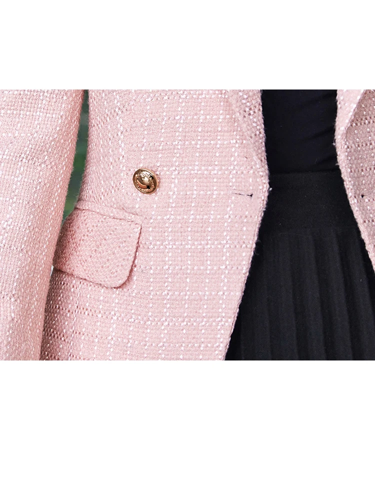 QOERLIN S-4XL Stylish Office Ladies Tweed Blazer Jacket Women Quality Double-Breasted Coat Formal Elegant Coat Winter 2023 New