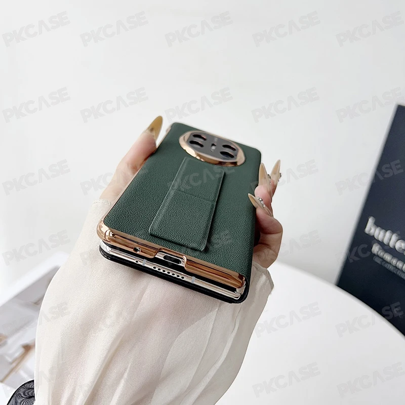 Shockproof Wristband Bracket Flip Leather Case with Smart View Window & Camera Protection