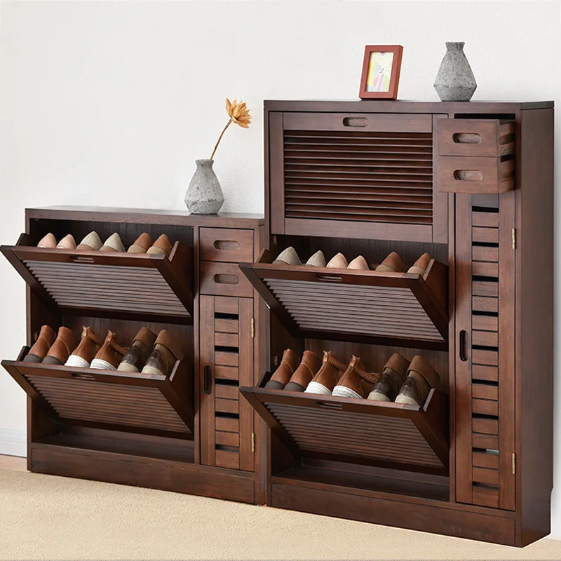 

Ultra-thin Large Capacity Luxury Slim Rotating Entrance Oak Wood Storage Organizer Shoe Cabinet
