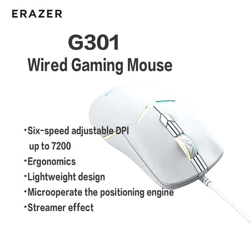 Проводная игровая мышь Erazer G301, микро-операционная позиционирование двигателя, шесть уровней, Регулируемая DPI до 7200, легкий дизайн