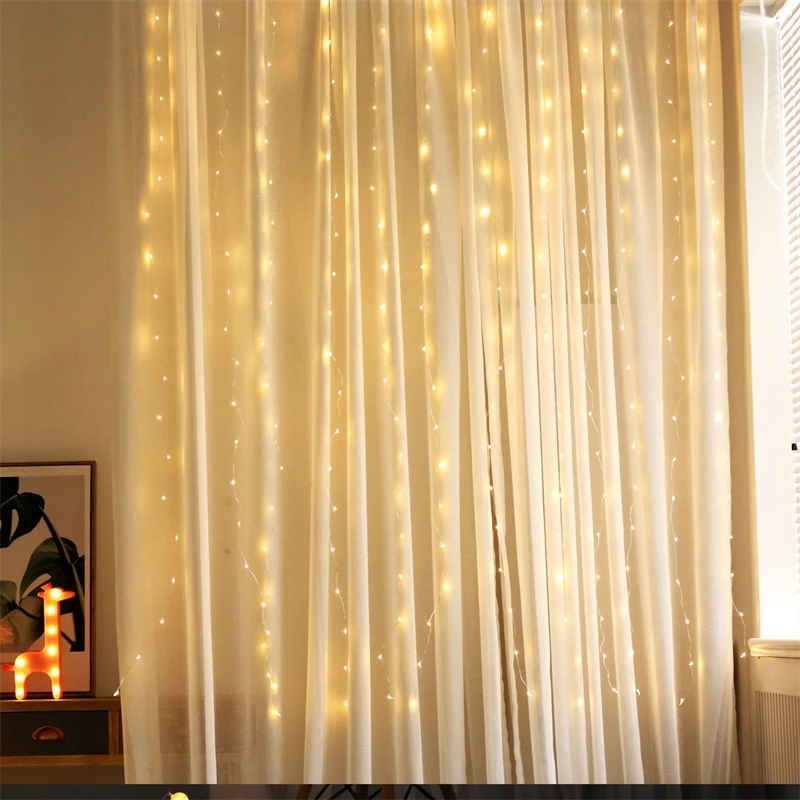 Christmas Decoration LED Curtain String Lights Remote Control Wedding Holiday Fairy Garland Light for Bedroom Indoor Home Decor