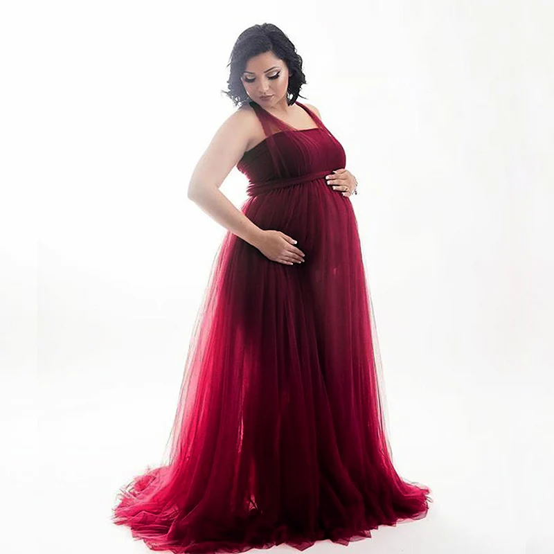 

Sexy Mesh Sleeveless Solid Maxi Long Vestidos Premama Robe Elegant Maternity Dresses Photo Shoot Pregnant Women Dress Pregnancy