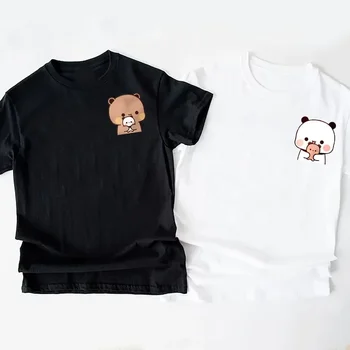 Panda Bear Bubu Dudu and Their Babies T Shirt Fashion Funny Couple T-shirt Women Fashion Casual Short Sleeve Tees Clothing 1
