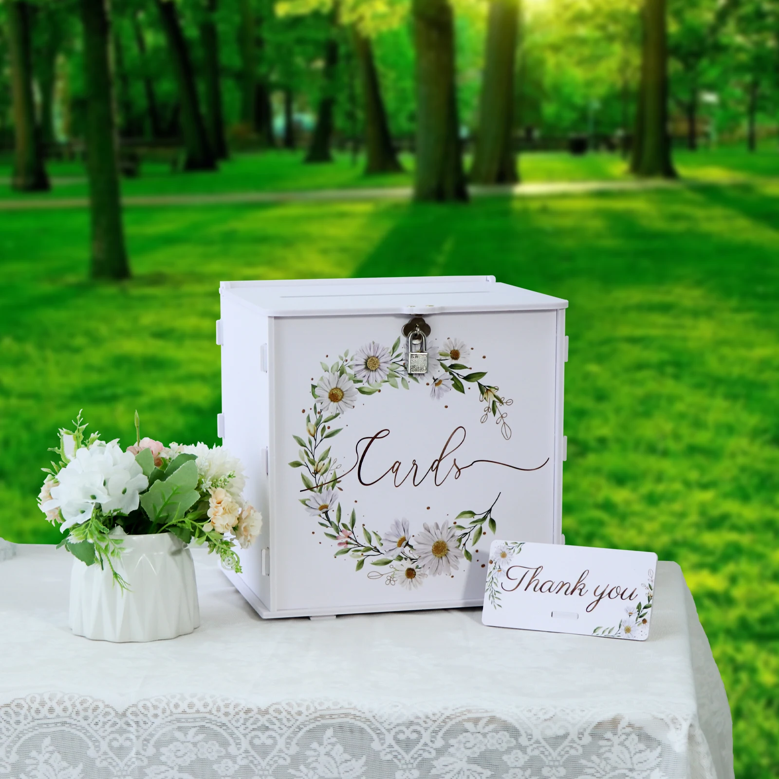PVC Card Box Wedding Gift Box with Lock for Wedding Reception Daisy Envelope Money Card for Baby Shower Party Supply wooden gift card boxes wedding place cards flower bouquet card holders