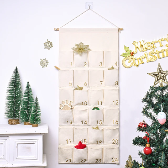 24 Pockets Fabric Christmas Advent Calendar Wall Hanging With Storage Bags  Xmas Party Ornaments New Year Countdown Decoration - AliExpress