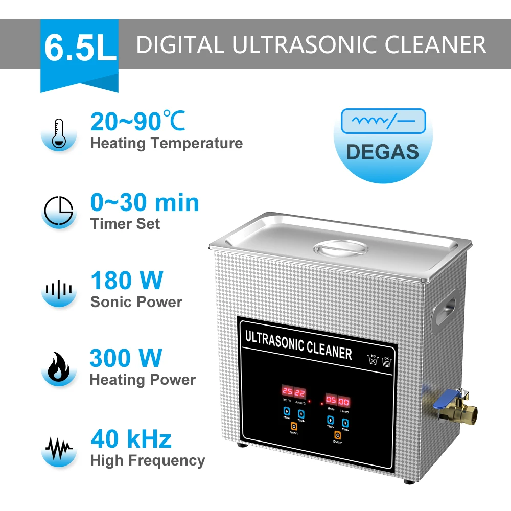 thumbnail image 1 of Baño ultrasónico digital de 900 W, 0,8 l, 2 l, 3 l, 6 l, 10 l, 15 l, 22 l, 30 l, temporizador de calentador, desgasificador, cesta de limpieza, limpiador ultrasónico, herramienta de limpieza, 1 of 5