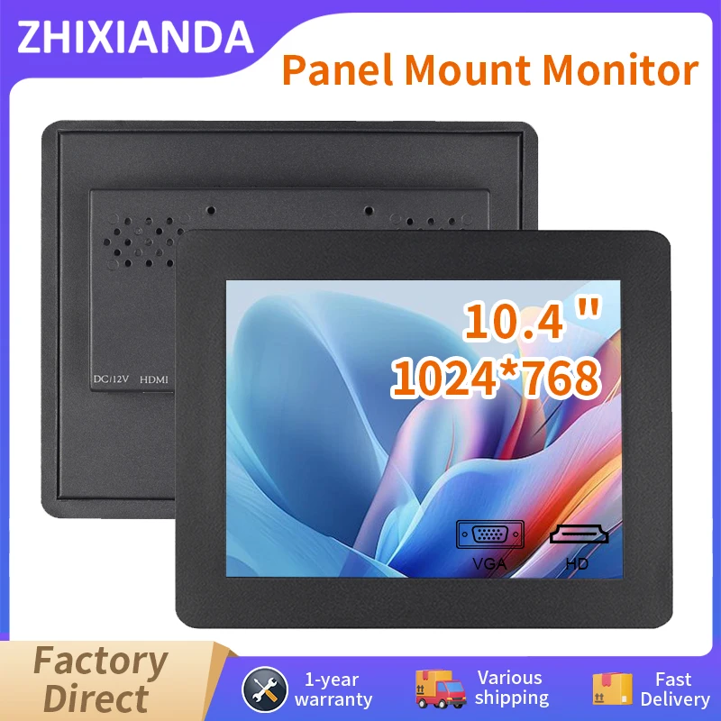 임베디드 모니터 패널 마운트 터치 스크린 산업용 IPS 디스플레이 자동화 장비용 1024*768 HDMI VGA 인터페이스 10.4 인치