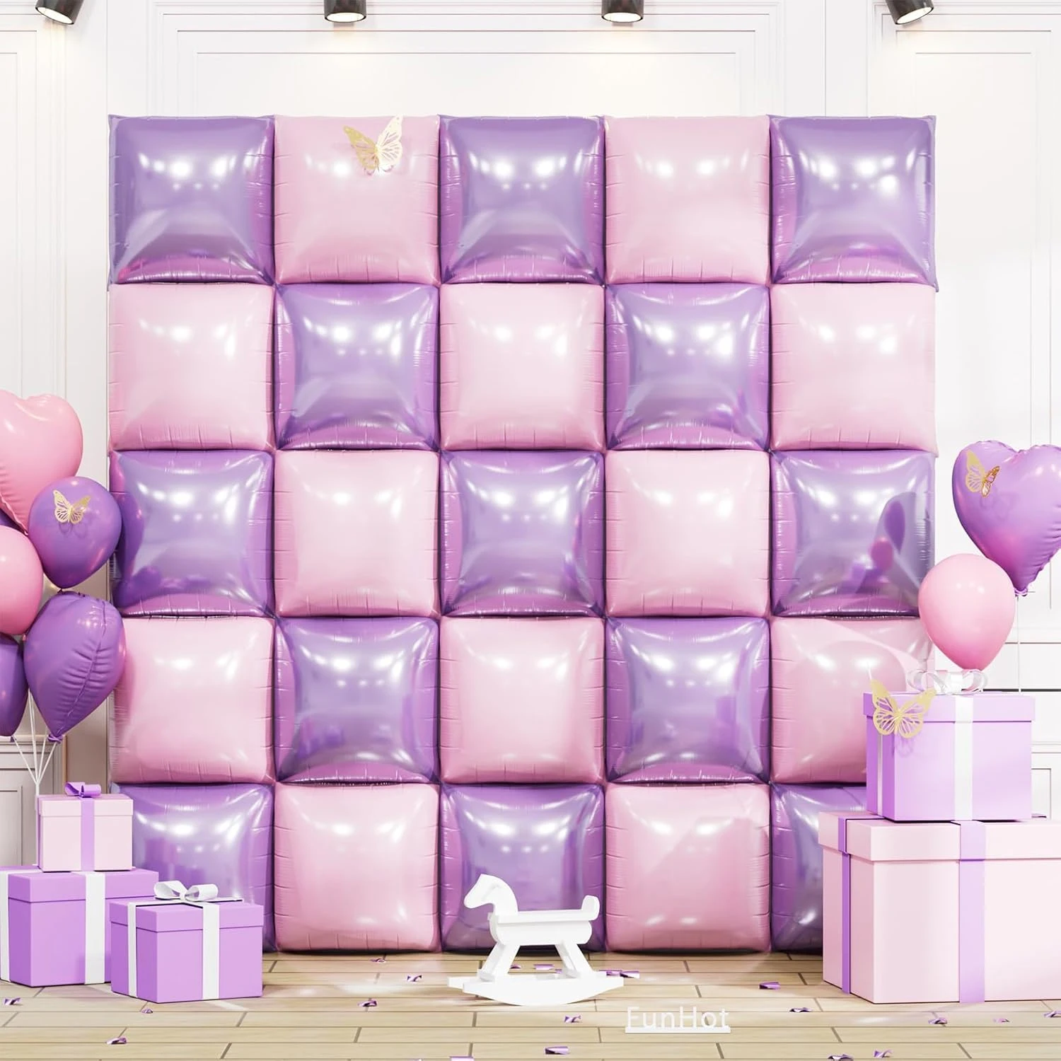 25 Stück rosa Ballonwand für Partydekoration, quadratische doppelseitige Aluminiumfolienballons, heiße magentarosa Ballons