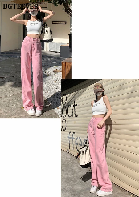 BGTEEVER Casual High Waist Wide Leg Jeans Trousers Women Spring