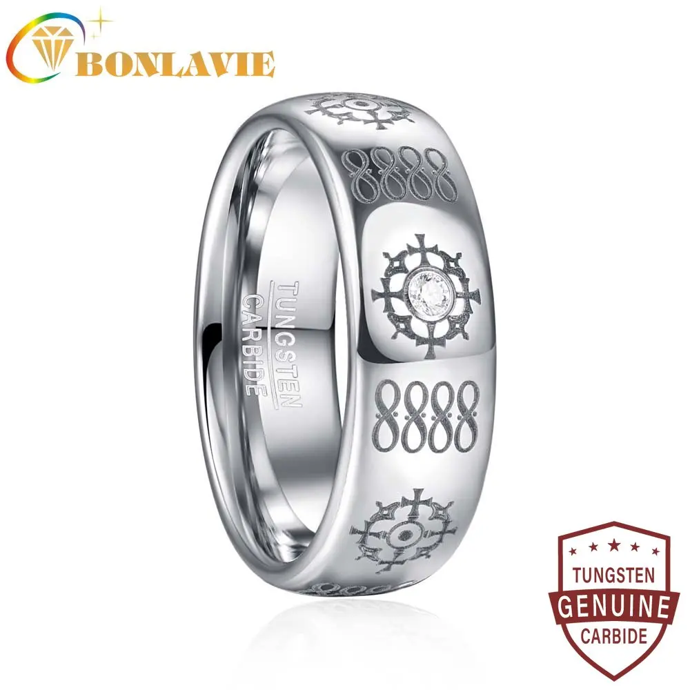

BONLAVIE 8mm Dome Laser Infinity Symbol Rudder Inlaid Zircon Tungsten Steel Ring Sliver Carbon Carbide Men Rings Jewelry Gift