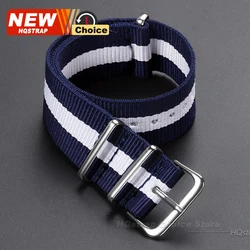 Stylish Nylon Stripe Woven Watch Strap with Silver Pin Buckle - 18mm, 20mm, 22mm Sizes - 22mm (Blue White)