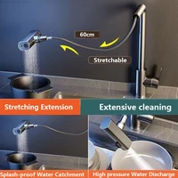 3 Mode Kitchen Faucets Pull Out Rotation Waterfall Stream Sprayer Head Sink Mixer Hot Cold Single Hole Sink Wash Tap 3