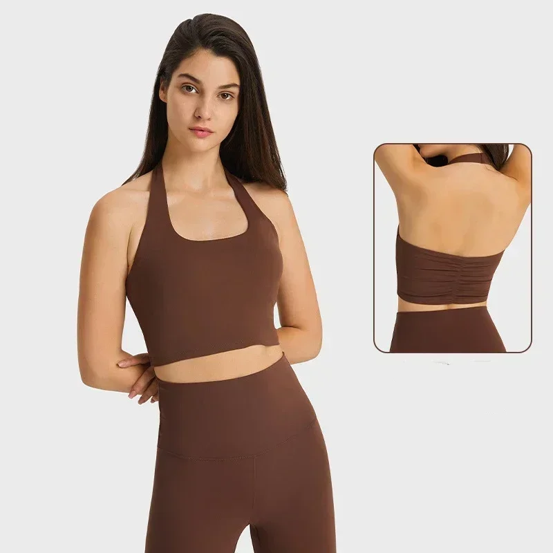Halter Neck Sport Bra Backless Sexy Underwear Women Yoga Top Gym Push Up Brasier Run Workout Bralette Fitness Crop Lingerie