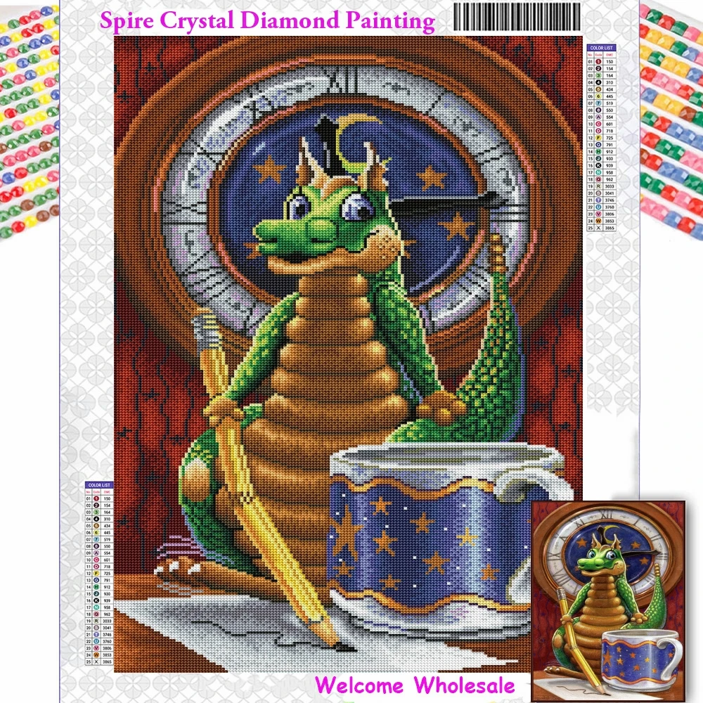 Pintura de diamantes de cristal 5D con sobrecarga de cafeína, bordado de mosaico de dibujos animados de dragón, punto de cruz, regalo artesanal para decoración del hogar