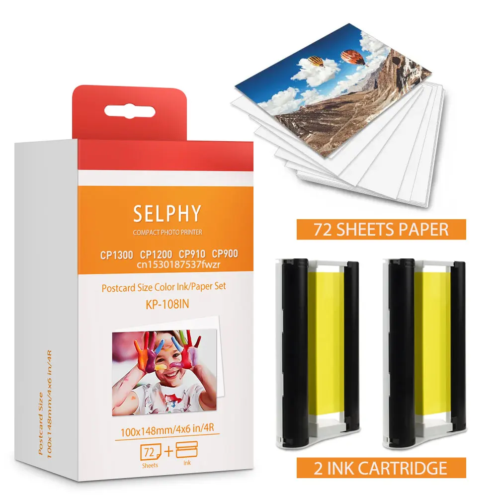 6 Pollici Kp-36In Kp-108In Per Cartuccia D'Inchiostro Canon Selphy 2 E 72 Fogli Di Carta Fotografica Per Stampante Selphy Cp1300 Cp1200 Cp910 Cp900