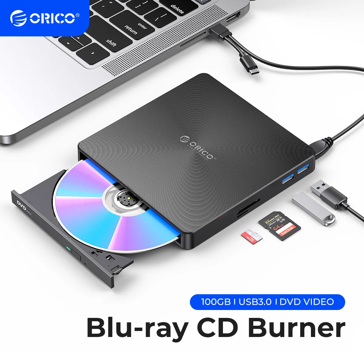 ORICO USB3.0 Slim External Optical Drive Portable Writer Recorder DVD Player For Laptop Windows PC DVD RW ROM Burner cd dvd drive