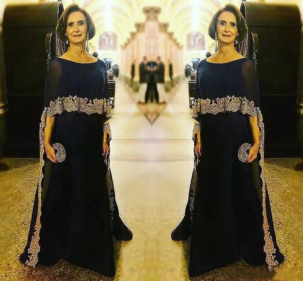 

Navy Mother Of The Bride Dress Chiffon Half Sleeve With Wrap O Neck Appliques A-Line Plus Size Long Woman Evening Gowns 2023