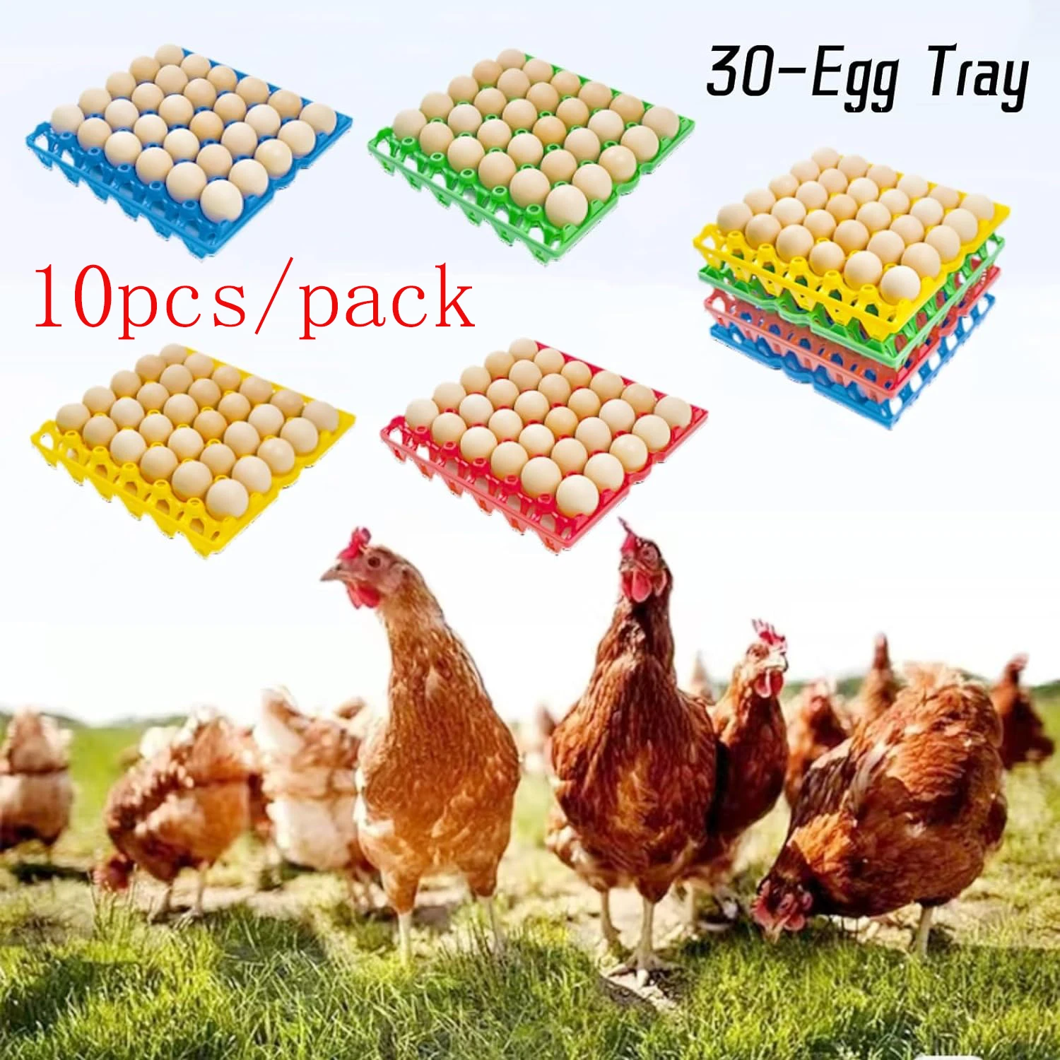 10pcsPlasticEggTrayEggCrates30EggFlatsforHomeChickenFarmers