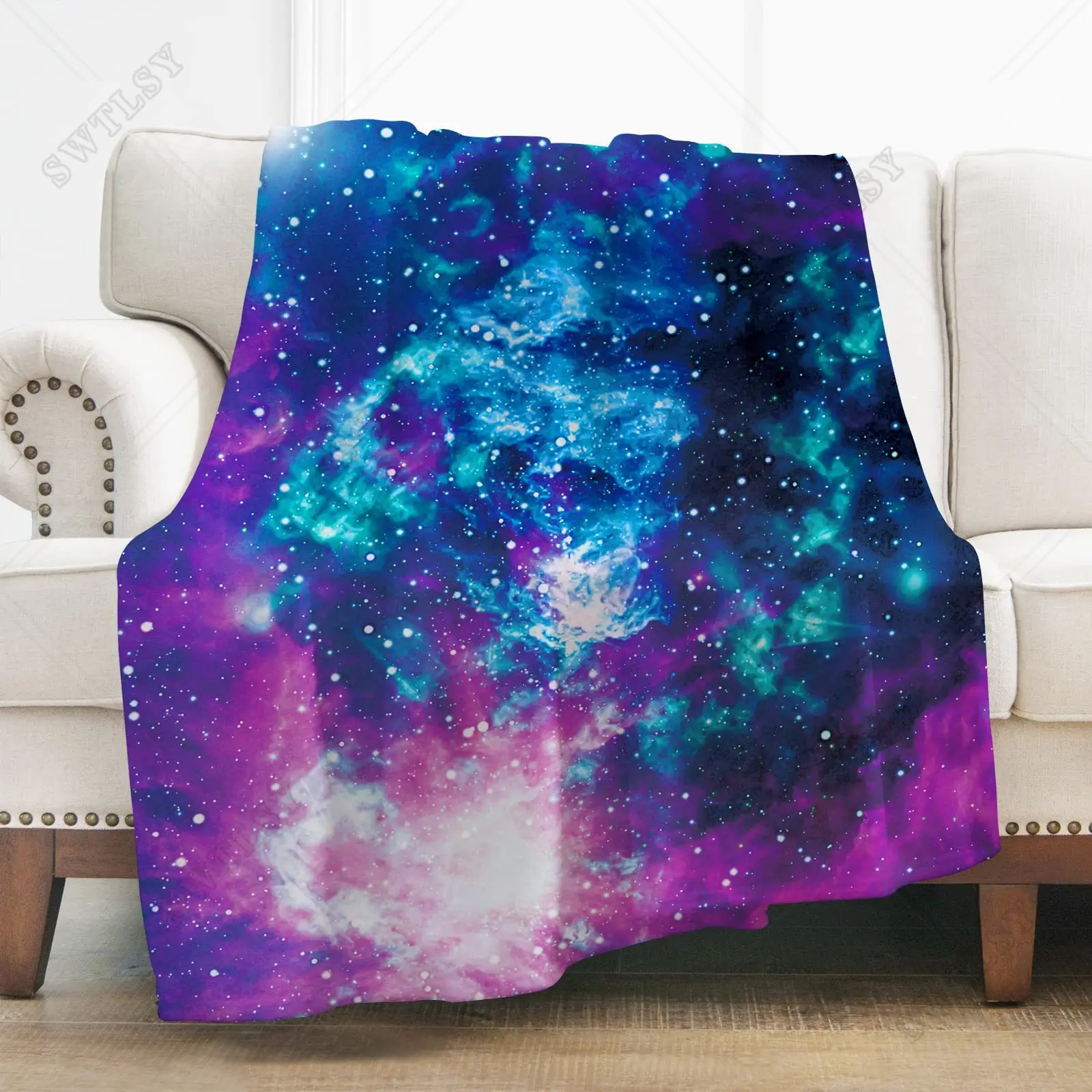 

Мягкое фланелевое одеяло для мальчиков и девочек, супермягкое теплое одеяло синего и фиолетового цветов с изображением космоса, звезд, королевы, легкое покрывало