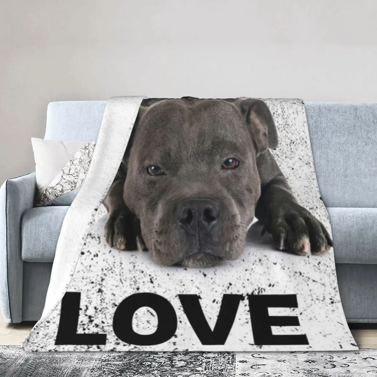 Love Is 4 Paws & Waggy Tail Blue Stafter Bull Terrier Una Coperta In Micro Pile Ultra-Morbida