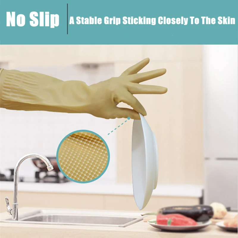 Household Cleaning Dishwashing Gloves Long Reusable Rubber Gloves for Kitchen Housework Dishes Cars Gardening Waterproof Cleaning Gloves