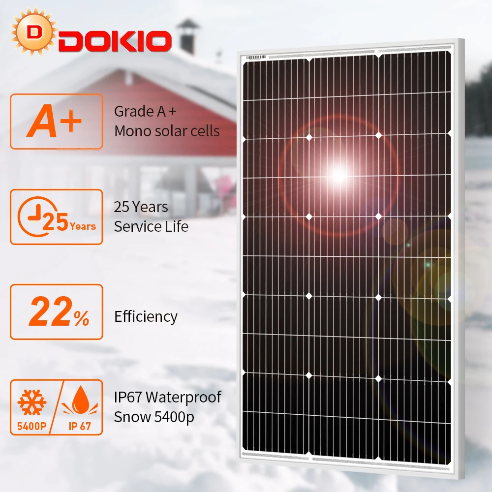 Dokio-Panel Solar de silicio monocristalino, Panel Solar rígido de 18V y 100W, resistente al agua, 12V, # DSP-100M