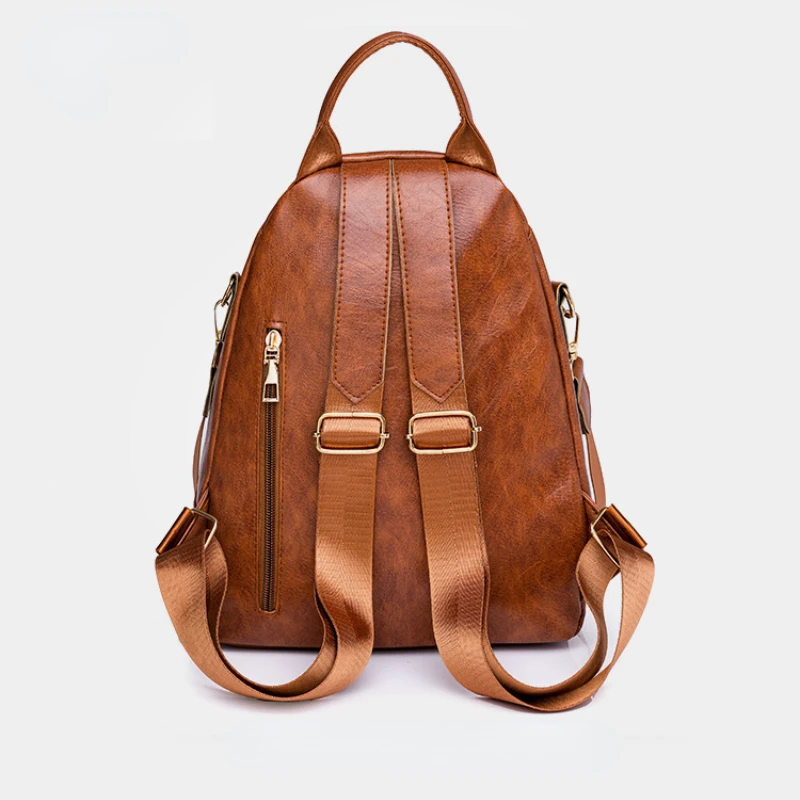 2024 New Style Backpack Women Retro Pure Color Simple Outdoor Leisure Mother Bag PU Leather Large Capacity Backpack Wholesale