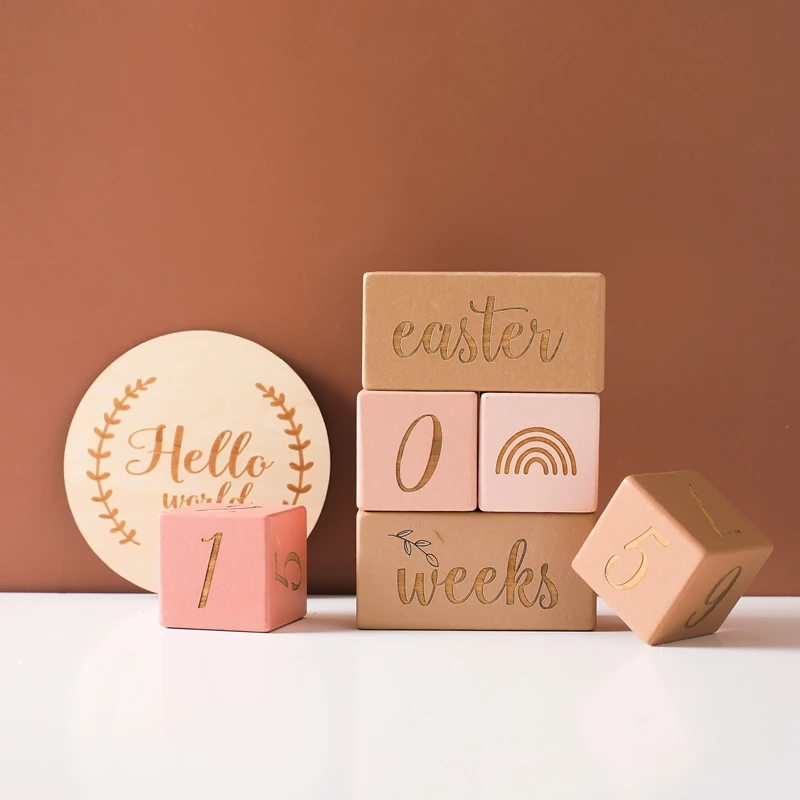 1set Baby Milestone Karten Holz Block Weiß Baby Geburt Monat Anzahl Gedenk Milestone Souvenir Neugeborenen Foto Zubehör – Detail 5