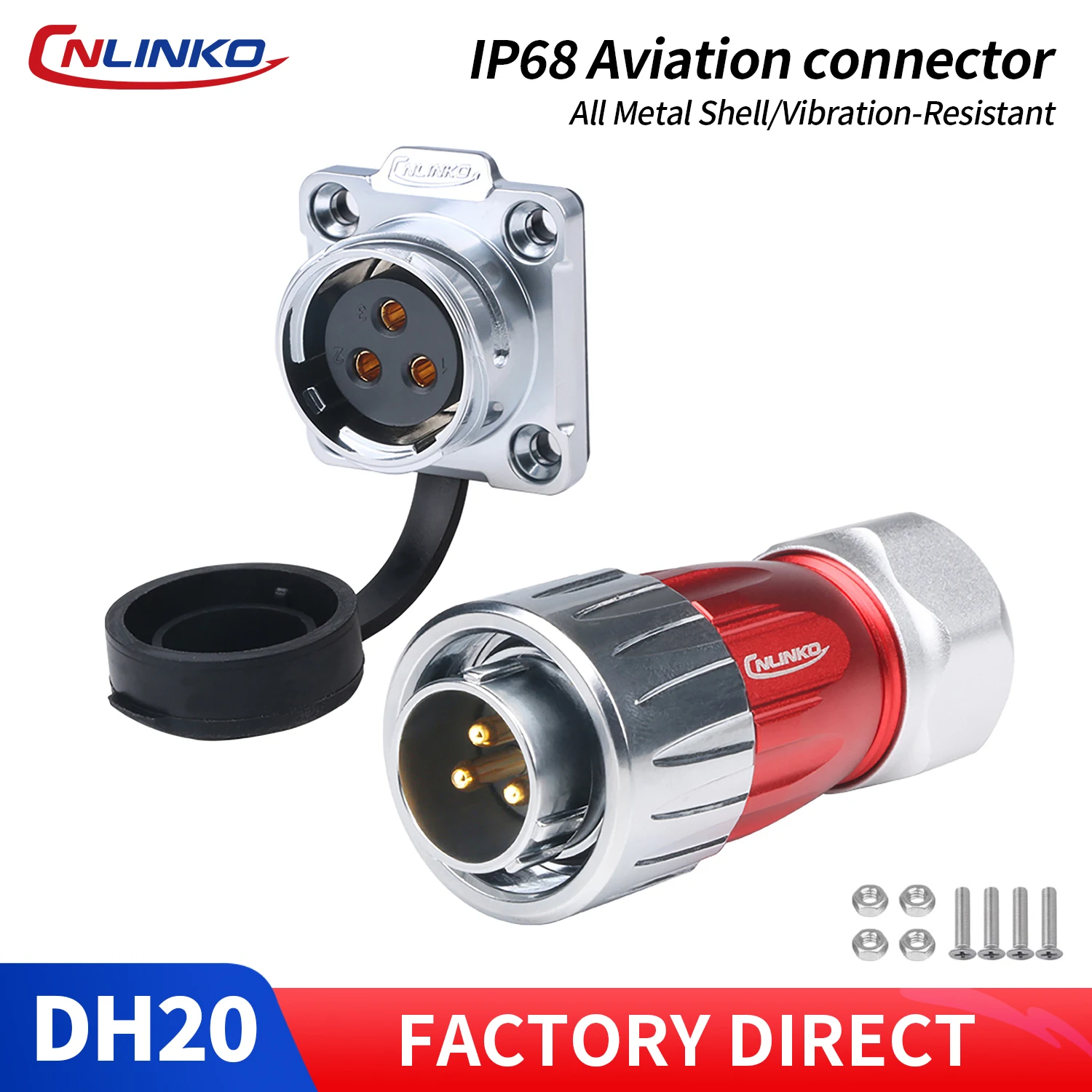 CNLINKO DH20 Wasserdichter IP68 Rundsteckverbinder 2-12-polig Stecker/Buchse Löttyp für Industrie, Automobil & Outdoor