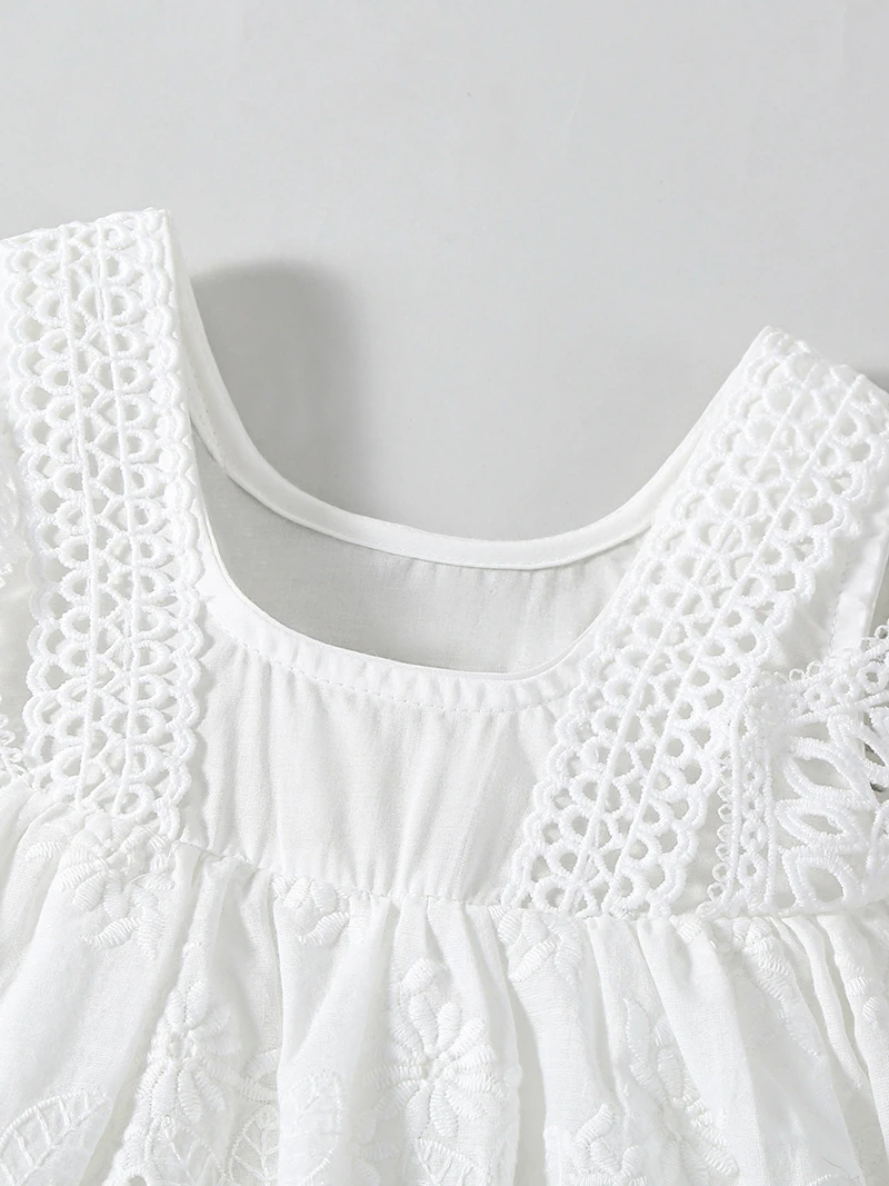 Summer Girl Baby Bodysuit 0-18M Newborn Solid Color Jumpsuit Infant Lace Hollow Embroidery Floral One Piece Baby Clothing 4