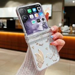 Clear Phone Case with Retro Butterfly Pattern - Transparent Shockproof Folding Hard Back Cover for Xiaomi Mix Flip (A799)