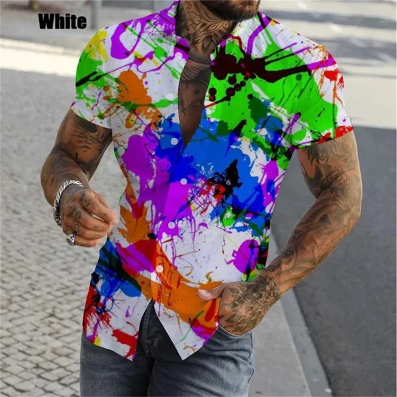 thumbnail image 1 of Camisas de moda con estampado de grafiti en 3D para hombre, camisas casuales ajustadas de manga corta con botones, camisa hawaiana de gran tamaño para hombre, 1 of 5