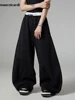 Mauroicardi Autumn Black Flowy Baggy Wide Leg Pants for Mens with Drawstring Elastic Waist Streetwear Loose Casual Soft Trousers 2