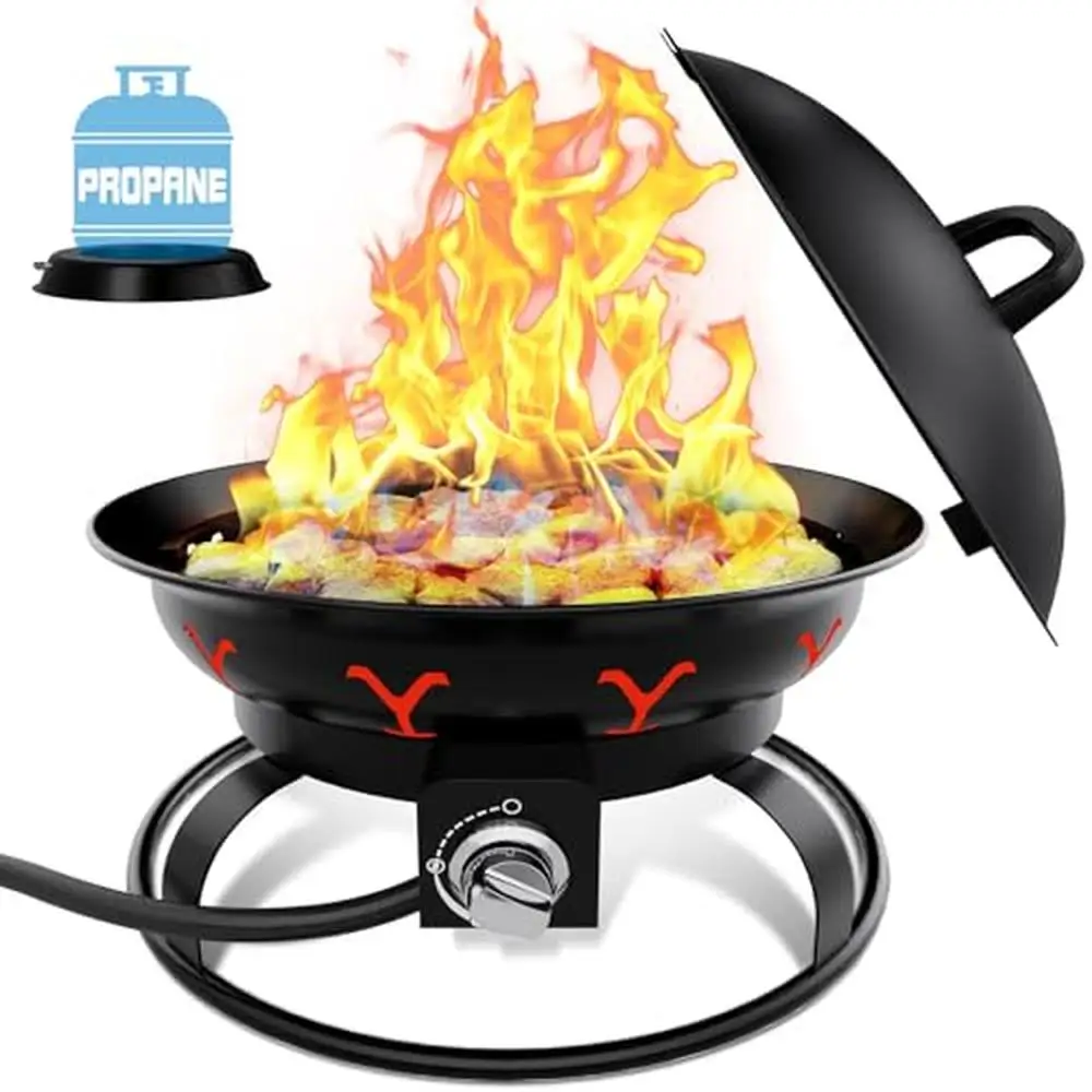 Portable Camping Gas Fire Pit Adjustable Flame Auto Igniter Airflow Circulation Lava Rocks Kit Propane Tank Holder 21"x21"x14.6