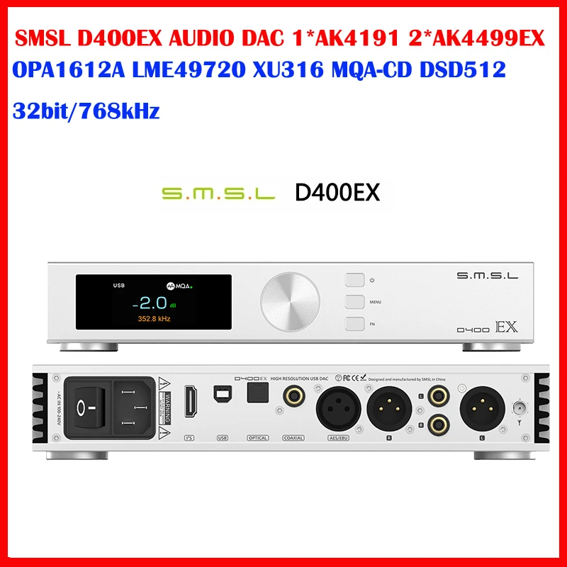 New SMSL D400EX MQA-CD Decoder Bluetooth Dual AK4499EX Desktop Hi-Res IIS DAC Balance Pre-amplifier AMP Support LDAC APTX HD