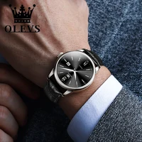 שעוני OLEVS יוקרתיים לעסקים עם רצועת עור מקורית, עמידים במים, איכות גבוהה, שעוני יד לגברים 3
