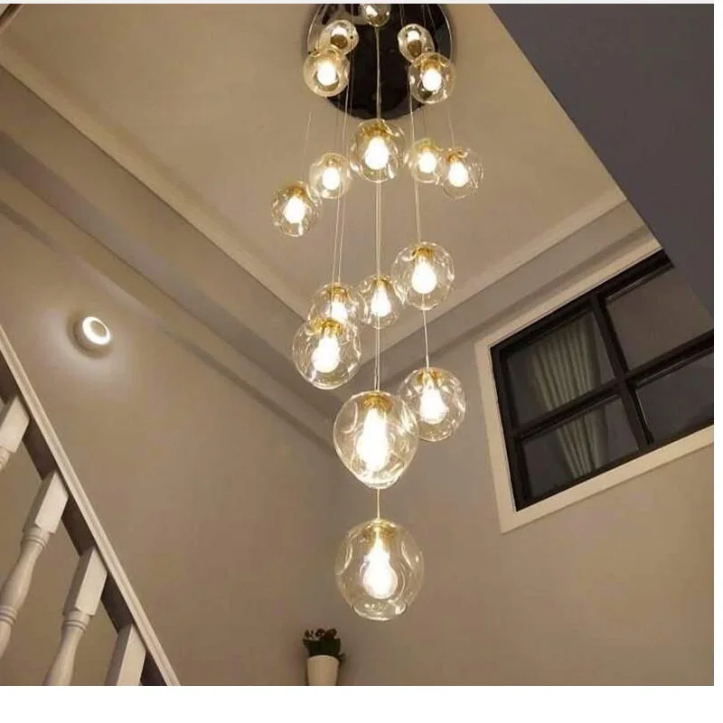 Modern Spiral Staircase Long Chandelier Lighting Villa Loft Dining Room Lustre Living Room Duplex Building Loft Pendant Lamps