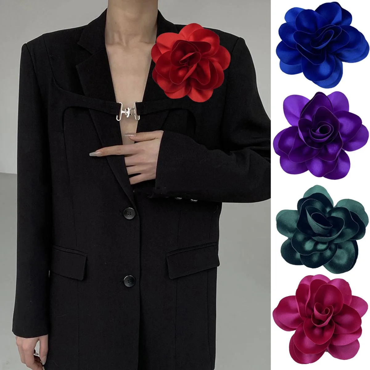Red Rose Flower Brooch Pin – Crystal Floral Lapel Pin For Women & Men, Wedding & Party Jewelry Gift - View #3