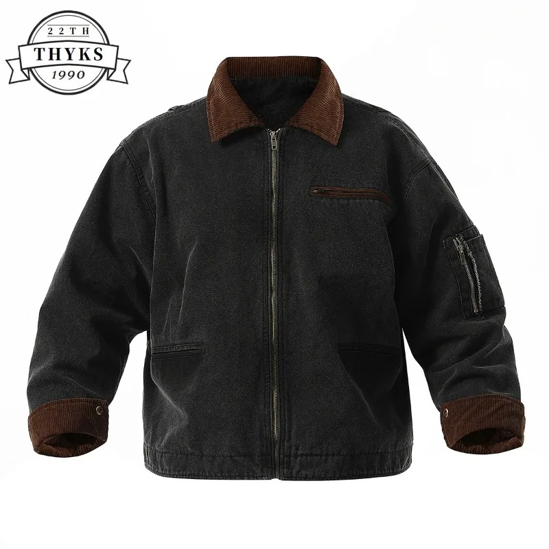 

Куртка-карго Мужская винтажная, Ветровка из промытой Ткани в стиле милитари, на молнии, с несколькими карманами, уличная верхняя одежда, осень-зима