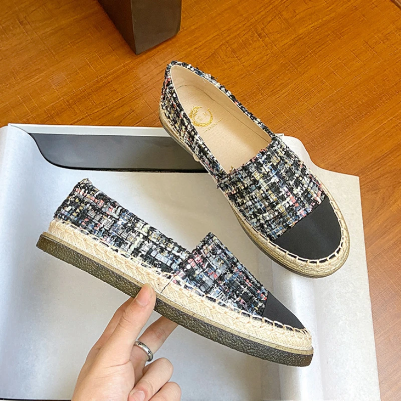 

Women Flat Shoes Round Toe Tweed Espadrille Loafers Casual Slip on Ladies Spring Feetwear Comfortable Fishmen Shoes Zapatos