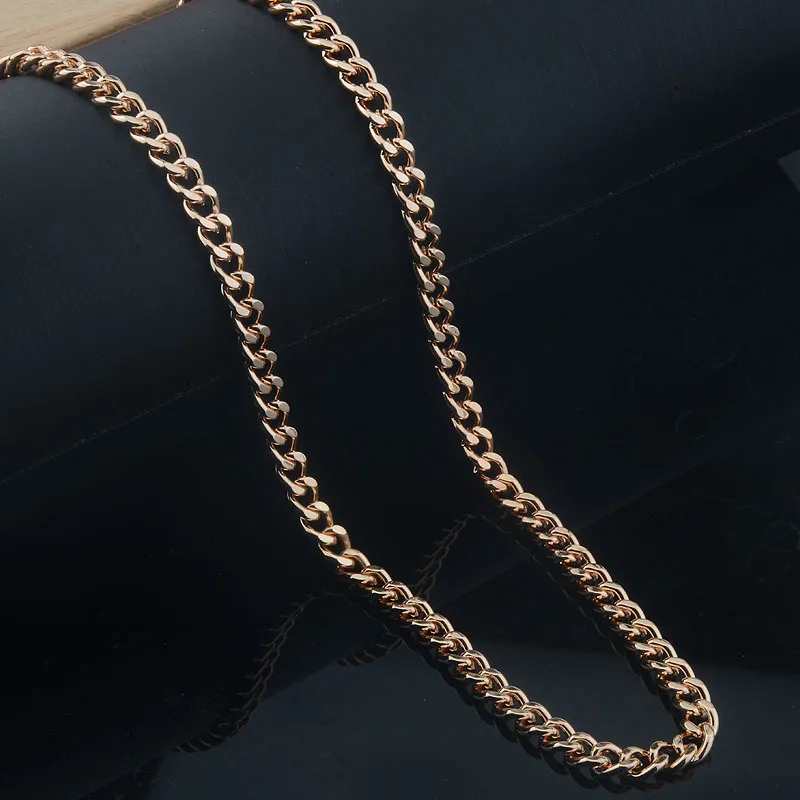 5mm Women Men 585 Rose Gold Color Curb Link Necklace Bracelet Set