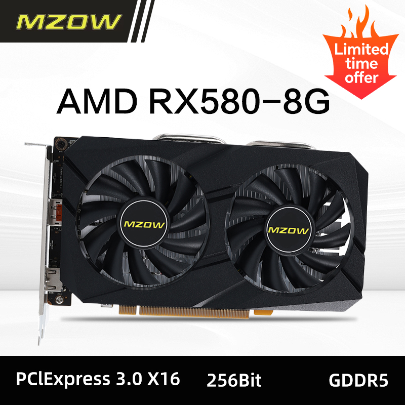 MZOW Radeon RX 580 8G AMD video Card 2048SP Gaming Graphics Cards GDDR5 256Bit PCI Express 3.0 Ã16 GPU RX 580 placa de video