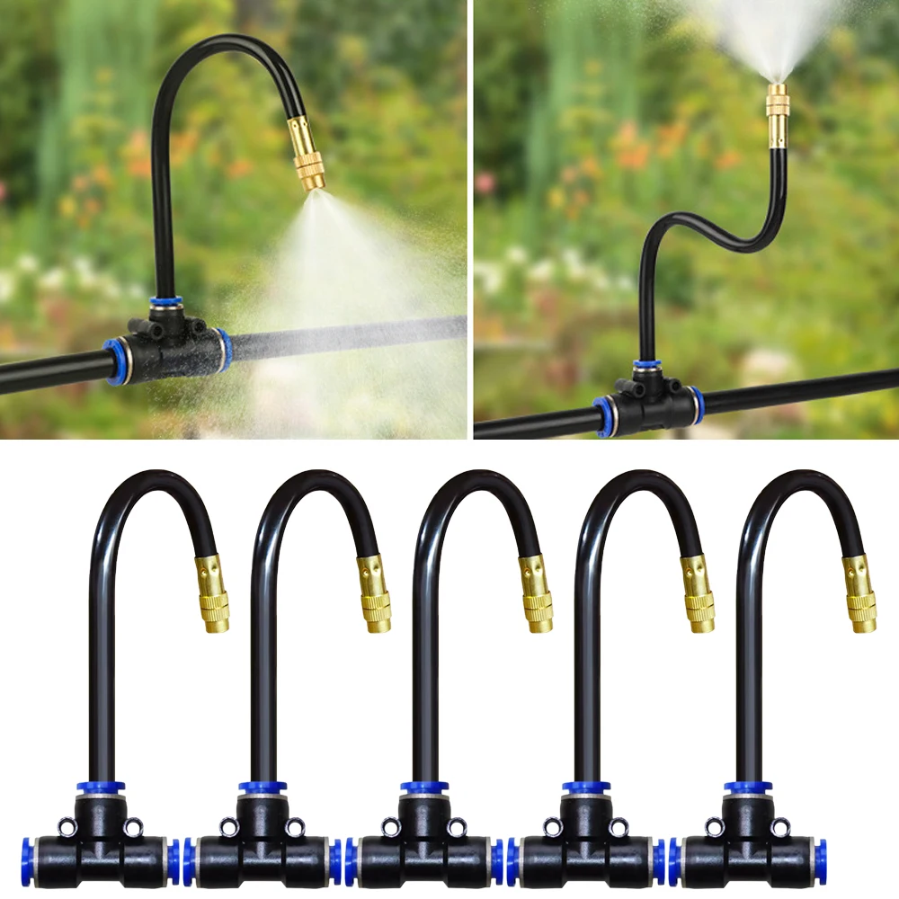 50pcs Free Shipping Free Bending Mist Nozzle Universal Spray Nozzle Straight Push Lock Joint Garden Humidification Sprayer