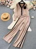 SINGREINY OL Floral Two Piece Knit Set Women Long Sleeve Fashion Cardigan Elastic Waist Casual Winter Sweater Long Pants Suit 3